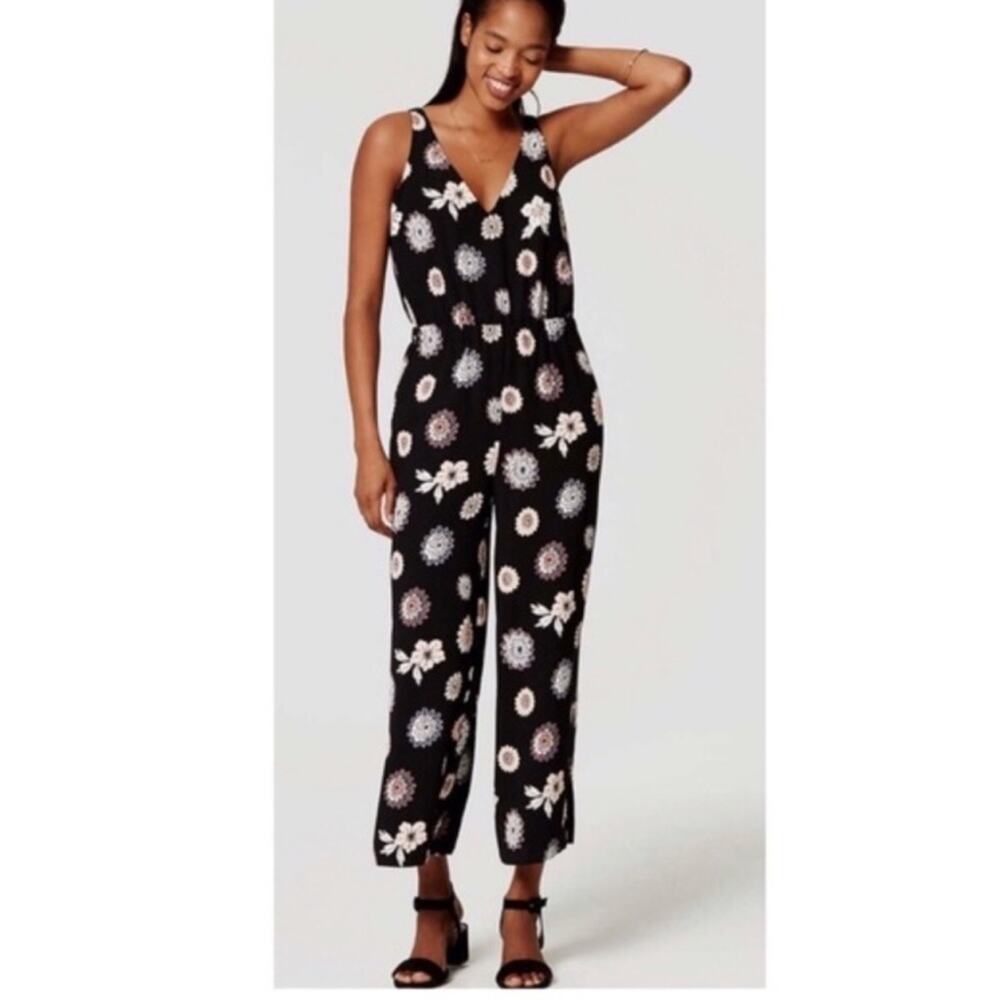ANN TAYLOR LOFT Outlet Jumpsuit Size Extra Small Black Bloom Floral Office Work - Picture 2 of 12